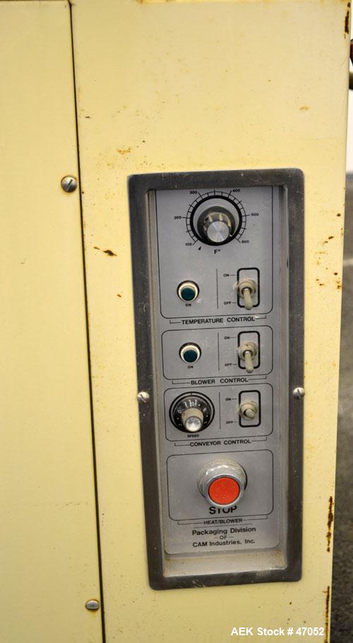 Used CAM Packaging Systems (CAMPAK) Shrink Tunnel, Model 238TMB, Carbon Steel. Opening 7" tall x 23" wide, 53" long tunnel, 20" wide x 65" long mesh belt. Driven by an approximate 1/8 hp motor. Mount...