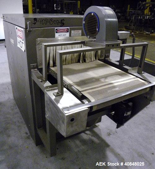 Used CAM Packaging Systems (CAMPAK) Versatunnel Shrink Tunnel, model VT238MB, carbon steel. 44" long shrink area. Infeed/discharge opening 23" wide x 7 1/2" high. 19 3/4" wide x 77" long mesh conveyo...