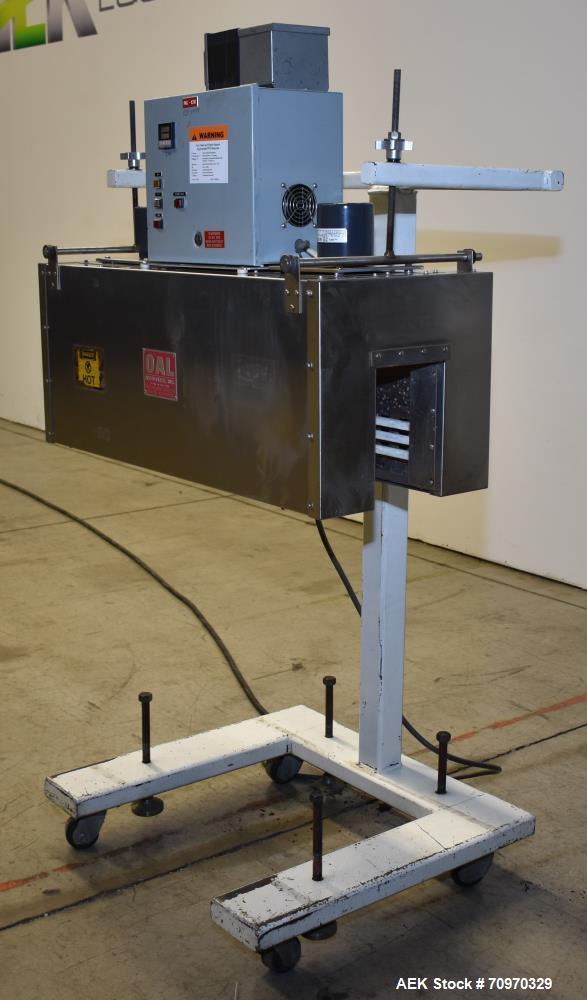 Used OAL Associates Recirculating Heat Shrink Tunnel, Model FIRO/R-6/9/36-6L. Opening measures 6"W x 9"H x 36"L. 12 kW. Mounted on a painted carbon steel frame with casters. Elec: 3/60/440V, 14.5a.