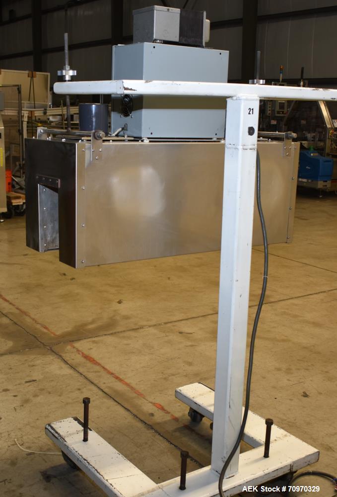 Used OAL Associates Recirculating Heat Shrink Tunnel, Model FIRO/R-6/9/36-6L. Opening measures 6"W x 9"H x 36"L. 12 kW. Mounted on a painted carbon steel frame with casters. Elec: 3/60/440V, 14.5a.