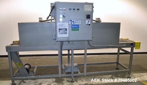 Used Great Lakes Shrink Tunnel, Model HVD-12-22-90-HP, Carbon Steel. Approximate 19’’ wide x 122’’ long solid belt, driven by a 1/2hp, 90 volt DC gear motor. Tunnel opening 25’’ wide x 17’’ tall x 90...