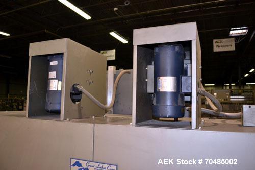 Used Great Lakes Shrink Tunnel, Model HVD-12-22-90-HP, Carbon Steel. Approximate 19’’ wide x 122’’ long solid belt, driven by a 1/2hp, 90 volt DC gear motor. Tunnel opening 25’’ wide x 17’’ tall x 90...
