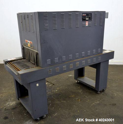 Used Heatseal Turbo Shrink Tunnel, Model T4822/8-LDR, Carbon Steel. 48" Long shrink area. Infeed/discharge opening 22" wide x 8" high. 18" wide x 70" long Teflon mesh conveyor, driven by a 1/8 hp, 13...