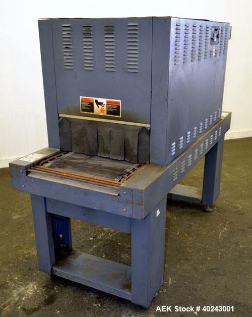 Used Heatseal Turbo Shrink Tunnel, Model T4822/8-LDR, Carbon Steel. 48" Long shrink area. Infeed/discharge opening 22" wide x 8" high. 18" wide x 70" long Teflon mesh conveyor, driven by a 1/8 hp, 13...