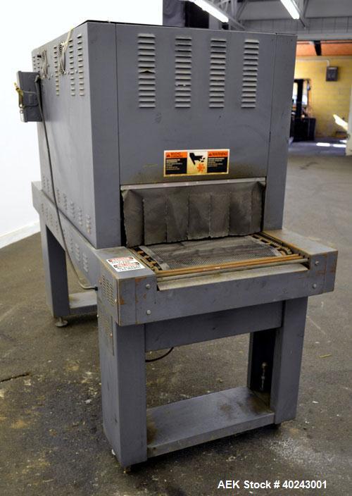 Used Heatseal Turbo Shrink Tunnel, Model T4822/8-LDR, Carbon Steel. 48" Long shrink area. Infeed/discharge opening 22" wide x 8" high. 18" wide x 70" long Teflon mesh conveyor, driven by a 1/8 hp, 13...
