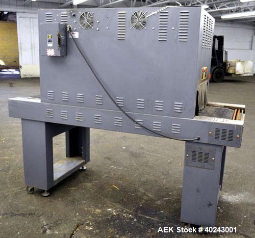 Used Heatseal Turbo Shrink Tunnel, Model T4822/8-LDR, Carbon Steel. 48" Long shrink area. Infeed/discharge opening 22" wide x 8" high. 18" wide x 70" long Teflon mesh conveyor, driven by a 1/8 hp, 13...