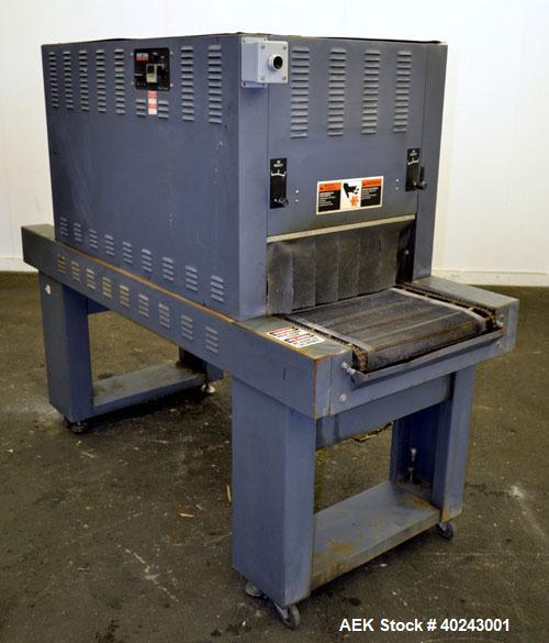 Used Heatseal Turbo Shrink Tunnel, Model T4822/8-LDR, Carbon Steel. 48" Long shrink area. Infeed/discharge opening 22" wide x 8" high. 18" wide x 70" long Teflon mesh conveyor, driven by a 1/8 hp, 13...