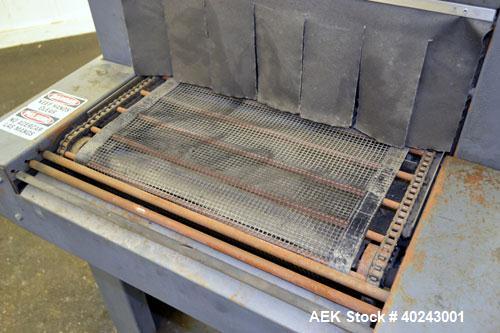 Used Heatseal Turbo Shrink Tunnel, Model T4822/8-LDR, Carbon Steel. 48" Long shrink area. Infeed/discharge opening 22" wide x 8" high. 18" wide x 70" long Teflon mesh conveyor, driven by a 1/8 hp, 13...