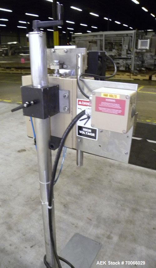 Used Kalish Neck Bander Shrink Tunnel, 3’’ wide x 18’’ long. Includes a Leister hot air blower, model Hotwind S. Maximum air outlet temperature 650 deg C. The Leister is a compact heat gun for proces...