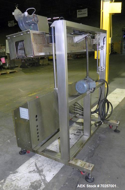 Used NAFM Heat Shrink Tunnel, Model GS-100T, Stainless Steel. Approximate 5’’ wide x 68’’ long heat section, (3) top mounted blowers. 1/2hp Gear motor raise and lower. Mounted on a stainless steel fr...