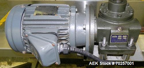 Used NAFM Heat Shrink Tunnel, Model GS-100T, Stainless Steel. Approximate 5’’ wide x 68’’ long heat section, (3) top mounted blowers. 1/2hp Gear motor raise and lower. Mounted on a stainless steel fr...