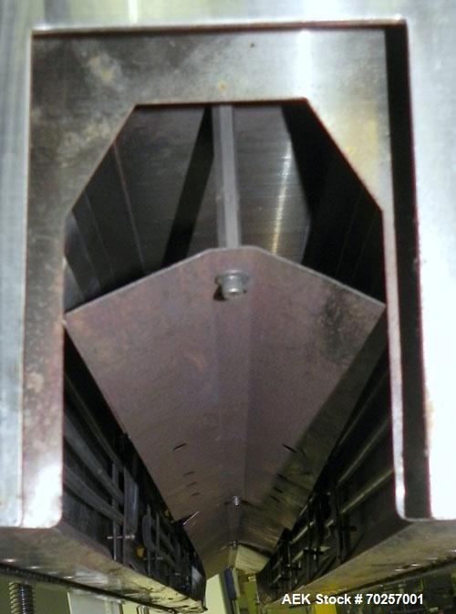 Used NAFM Heat Shrink Tunnel, Model GS-100T, Stainless Steel. Approximate 5’’ wide x 68’’ long heat section, (3) top mounted blowers. 1/2hp Gear motor raise and lower. Mounted on a stainless steel fr...