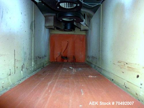 Used Pack-All Heat Tunnel, Carbon Steel. Approximately 4’ long tunnel with 15’’ high x 13’’ opening. 2’ Long cooling tunnel section, 8’ X 14’’ wide rubber belt conveyor. Mounted on (4) leveling feet.