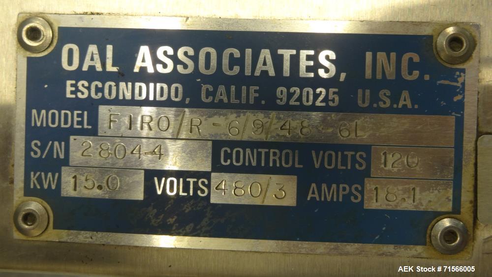 Used OAL Associates Model FIRO/R-6/9/48-6L Neckband/Shrink Sleeve Heat Tunnel