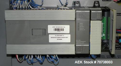 Used Omega Model SL18 Shrink Bundling System with Integrated Shrink Tunnel. Capable of up to 15-20 cycles per minute. Right angle product infeed for 4-1/2”W table top chain, infeed conveyor not inclu...