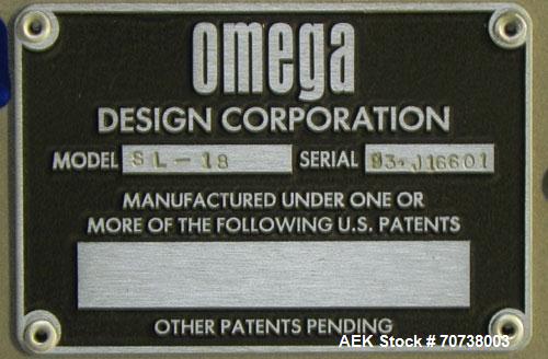 Used Omega Model SL18 Shrink Bundling System with Integrated Shrink Tunnel. Capable of up to 15-20 cycles per minute. Right angle product infeed for 4-1/2”W table top chain, infeed conveyor not inclu...
