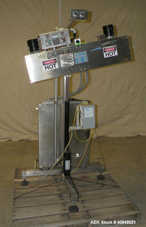 Used PDC Heat Tunnel for Temper Evident Bands, Model KRC123654. 12,000 watts, 36" long heat tunnel, (2) top mounted fans, motorized raise and lower, model KAL-200 control panel, serial #163. Athena d...