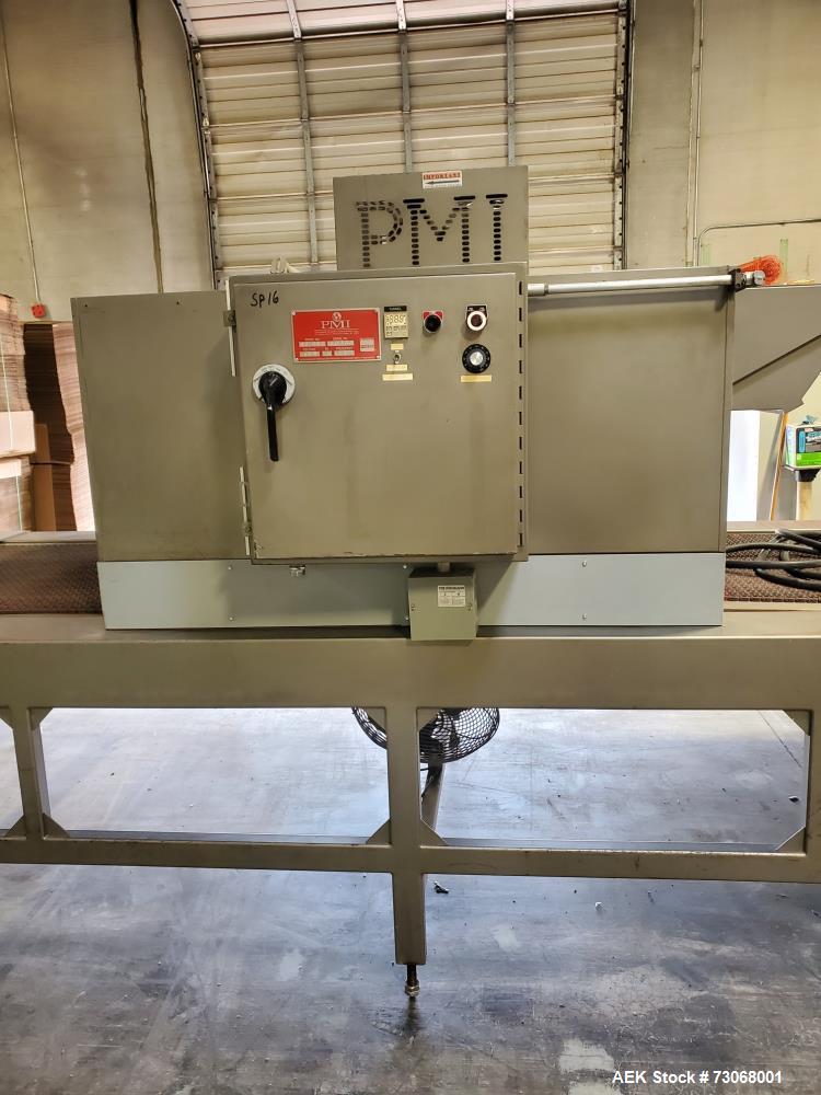 Used- PMI Model ST-601 Large Frame Shrink Tunnel. Chamber height: 18" x Width: 48". Conveyor width: 41-1/2", conveyor height...