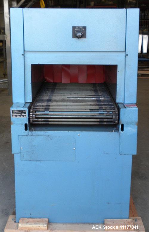 Used Rennco Shrink Tunnel, Model 1022, . Tunnel measures 22" wide x 10 3/4" tall x 36" long. Belt measures approximately 22" wide x 46" long. Driven by a 1/8 hp, 90 volt, 61 rpm DC motor. Manually ad...