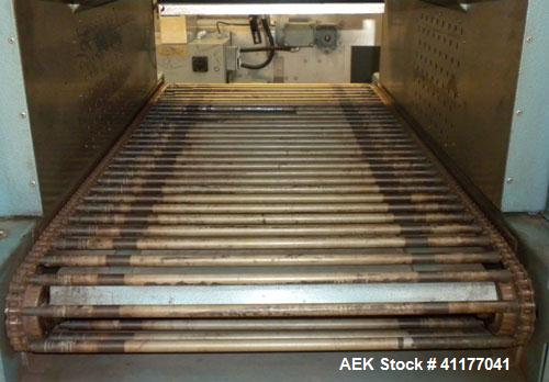 Used Rennco Shrink Tunnel, Model 1022, . Tunnel measures 22" wide x 10 3/4" tall x 36" long. Belt measures approximately 22" wide x 46" long. Driven by a 1/8 hp, 90 volt, 61 rpm DC motor. Manually ad...