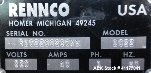Used Rennco Shrink Tunnel, Model 1022, . Tunnel measures 22" wide x 10 3/4" tall x 36" long. Belt measures approximately 22" wide x 46" long. Driven by a 1/8 hp, 90 volt, 61 rpm DC motor. Manually ad...