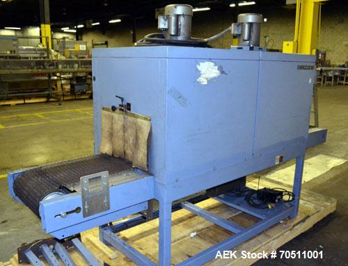 Used Shanklin Dual Zone Shrink Tunnel, Model CT62, Carbon Steel. Tunnel passage 10" high x 18" wide x 61" long. 14" Wide x 100" long wire mesh conveyor, speeds variable from 25 to 150 feet a minute, ...
