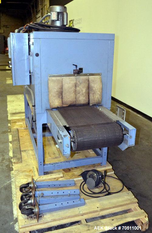 Used Shanklin Dual Zone Shrink Tunnel, Model CT62, Carbon Steel. Tunnel passage 10" high x 18" wide x 61" long. 14" Wide x 100" long wire mesh conveyor, speeds variable from 25 to 150 feet a minute, ...