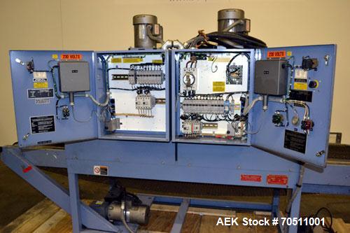 Used Shanklin Dual Zone Shrink Tunnel, Model CT62, Carbon Steel. Tunnel passage 10" high x 18" wide x 61" long. 14" Wide x 100" long wire mesh conveyor, speeds variable from 25 to 150 feet a minute, ...