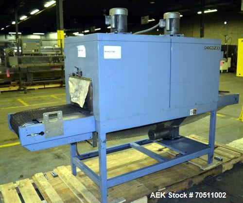 Used Shanklin Dual Zone Shrink Tunnel, Model CT62, Carbon Steel.  Tunnel passage 10" high x 18" wide x 61" long. 14" Wide x 100" long wire mesh conveyor, speeds variable from 25 to 150 feet a minute,...