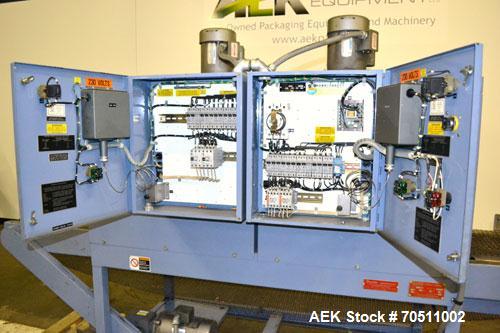 Used Shanklin Dual Zone Shrink Tunnel, Model CT62, Carbon Steel.  Tunnel passage 10" high x 18" wide x 61" long. 14" Wide x 100" long wire mesh conveyor, speeds variable from 25 to 150 feet a minute,...