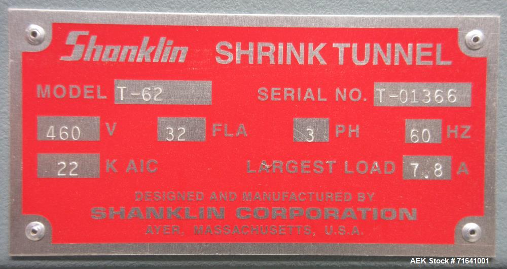 Used Shanklin Model CT62 Dual Zone Shrink Tunnel