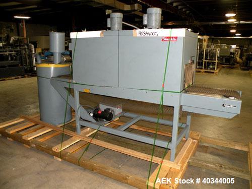 Used Shanklin Dual Chamber Heat Shrink Tunnel, Model  T-62, Carbon steel. Dual chamber high speed unit capable of speeds from 25 to 150 FPM. Chamber size 10" high x 18" wide x 61" long. Mesh chain co...