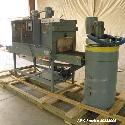 Used Shanklin Dual Chamber Heat Shrink Tunnel, Model  T-62, Carbon steel. Dual chamber high speed unit capable of speeds from 25 to 150 FPM. Chamber size 10" high x 18" wide x 61" long. Mesh chain co...