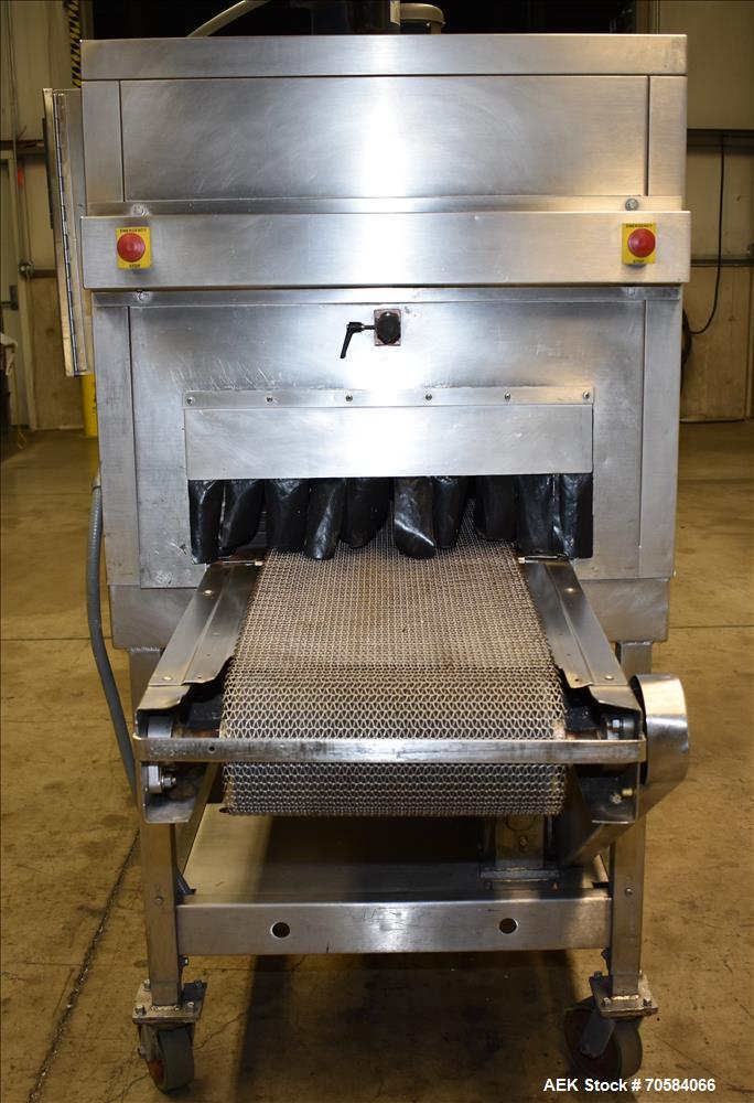 Used Shanklin Model T-72SS Dual Chamber Stainless Steel Shrink Tunnel. Machine is capable of speeds from 25 to 150 linear feet per minute. Unit has tunnel passage dimensions measuring 84" (long) by 2...