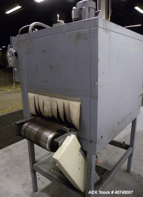 Used Shanklin Shrink Tunnel, Model T-7XL. Machine is of carbon steel construction. Tunnel passage 4’’ to 8" adjustable height x 22" wide x 42" long. 15" wide x 58" long variable speed wire mesh conve...