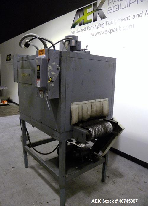 Used Shanklin Shrink Tunnel, Model T-7XL. Machine is of carbon steel construction. Tunnel passage 4’’ to 8" adjustable height x 22" wide x 42" long. 15" wide x 58" long variable speed wire mesh conve...