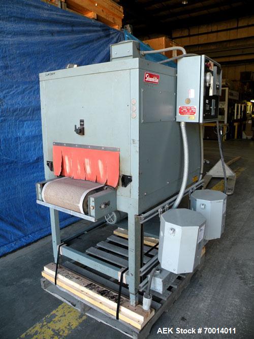 Used Shanklin Shrink Tunnel, Model T-7XL, Carbon Steel. Tunnel passage 4’’ to 8" adjustable height x 22" wide x 42" long. 15" wide x 58" long variable speed mesh conveyor, 15 to 120 feet per minute, ...