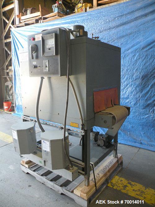 Used Shanklin Shrink Tunnel, Model T-7XL, Carbon Steel. Tunnel passage 4’’ to 8" adjustable height x 22" wide x 42" long. 15" wide x 58" long variable speed mesh conveyor, 15 to 120 feet per minute, ...