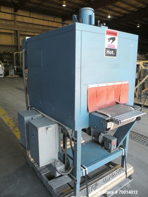 Used Shanklin Shrink Tunnel, Model T-7XL, Carbon Steel. Tunnel passage 4’’ to 8" adjustable height x 22" wide x 42" long. 15" wide x 58" long variable speed mesh conveyor, 15 to 120 feet per minute, ...