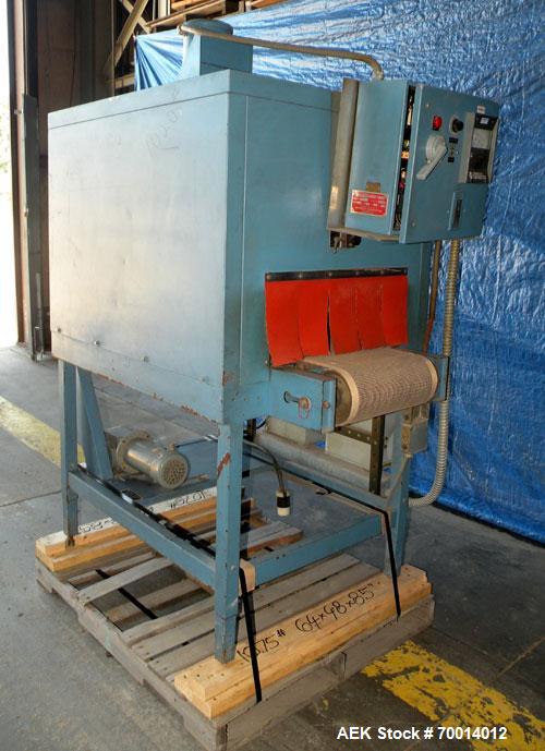 Used Shanklin Shrink Tunnel, Model T-7XL, Carbon Steel. Tunnel passage 4’’ to 8" adjustable height x 22" wide x 42" long. 15" wide x 58" long variable speed mesh conveyor, 15 to 120 feet per minute, ...