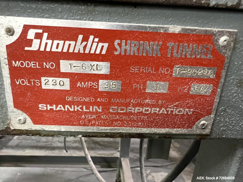 Used-Shanklin T-6XL Shrink Tunnel. Serial# T-90210. Belt 11" wide x 57" long, speed approximate variable 15 feet/minute to 6...