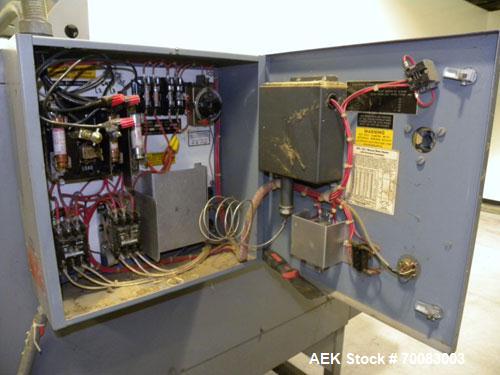 Used Shanklin High Capacity Shrink bundler Tunnel, Model T-8, Carbon Steel. Tunnel passage 12" high x 28" wide. Wire mesh belt 24'' wide x 76'' long, 0 to 74 feet per minute, driven by a 1/2 hp, 180 ...