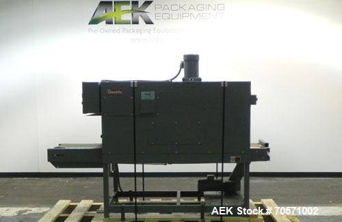 Used Shanklin T71 High Speed Shrink Tunnel. Single chamber high speed unit capable of speeds from 25 to 150 FPM. Chamber size 10" high x 22" wide x 60" long. Mesh chain conveyor is 116" long and adju...