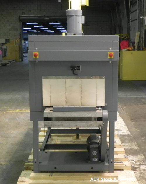 Used Shanklin T71 High Speed Shrink Tunnel. Single chamber high speed unit capable of speeds from 25 to 150 FPM. Chamber size 10" high x 22" wide x 60" long. Mesh chain conveyor is 116" long and adju...