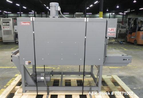 Used Shanklin T71 High Speed Shrink Tunnel. Single chamber high speed unit capable of speeds from 25 to 150 FPM. Chamber size 10" high x 22" wide x 60" long. Mesh chain conveyor is 116" long and adju...