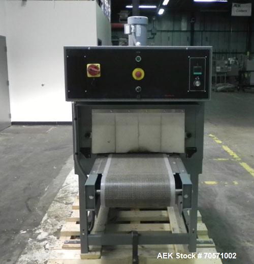 Used Shanklin T71 High Speed Shrink Tunnel. Single chamber high speed unit capable of speeds from 25 to 150 FPM. Chamber size 10" high x 22" wide x 60" long. Mesh chain conveyor is 116" long and adju...