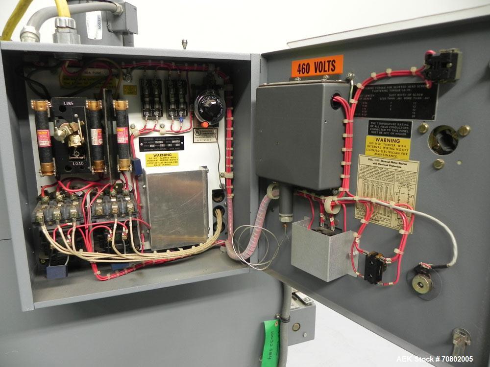 Used Shanklin Model T-7XL Single Zone Heat Shrink Tunnel. Tunnel conveyor is rated at speeds from 15 to 120 ft per minute. Has temperature controls from 50 to 500 deg. F. Has a 4-8" high (adjustable)...