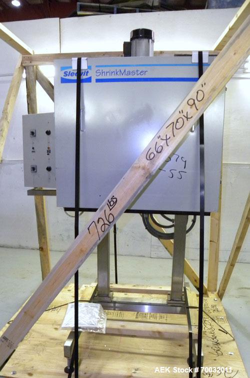 Used Sleevit Model 750 Shrink Tunnel. (4) Nozzles and 2 temperature zones. Tunnel 3/50/415 18A.Tunnel opening is 15" High x 6" Wide,with an adjustable gate now reducing opening to 5" high. The intern...