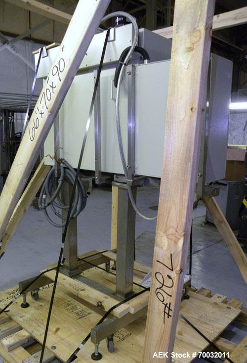 Used Sleevit Model 750 Shrink Tunnel. (4) Nozzles and 2 temperature zones. Tunnel 3/50/415 18A.Tunnel opening is 15" High x 6" Wide,with an adjustable gate now reducing opening to 5" high. The intern...