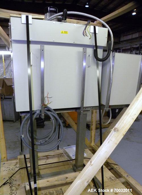 Used Sleevit Model 750 Shrink Tunnel. (4) Nozzles and 2 temperature zones. Tunnel 3/50/415 18A.Tunnel opening is 15" High x 6" Wide,with an adjustable gate now reducing opening to 5" high. The intern...